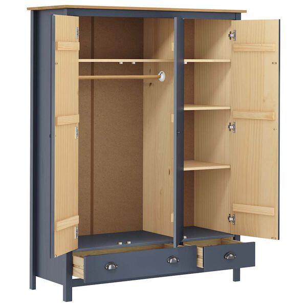 vidaXL Wardrobe Grey and Honey Brown Solid Pine Wood Standard Wardrobe