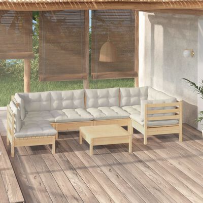 vidaXL 7 Piece Patio Lounge Set with Cream Cushions Pinewood