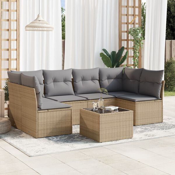 vidaXL Garden Sofa Set Beige PE Rattan Large Adjustable Feet