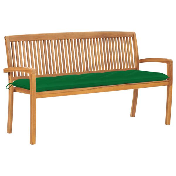 vidaXL Garden Bench Natural Teak Teak Wood, Polyester 3-seater Stackable
