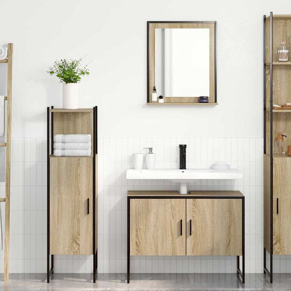 vidaXL Bathroom Furniture Set with Door 3 pcs Brown 33 x 33 x 120.5 cm