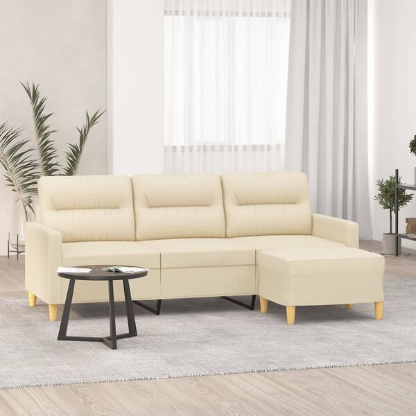 vidaXL 3-seater Sofa With Footstool Cream