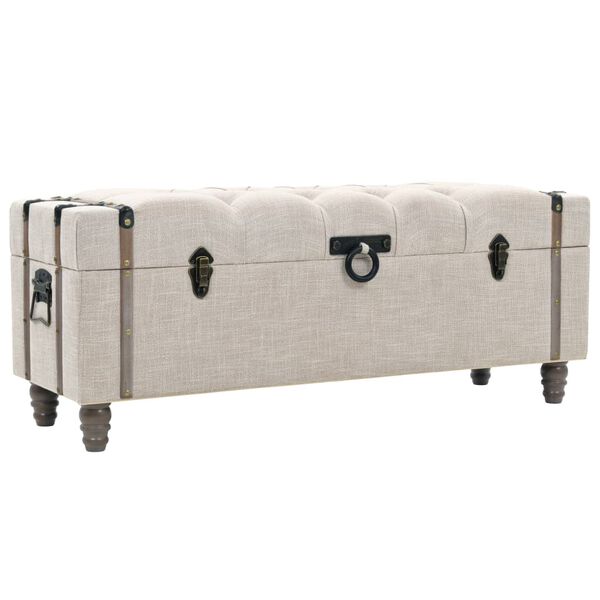 vidaXL Storage Bench Cream Solid fir wood, fabric (100% polyester), metal