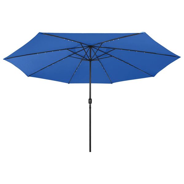 vidaXL Garden Parasol with LED Lights and Metal Pole 157.5" Azure Blue