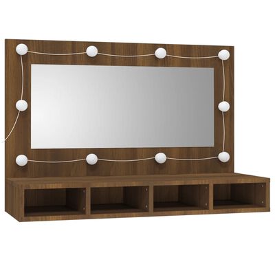 vidaXL Mirror Cabinet with LED Brown Oak 35.4"x12.4"x24.4"
