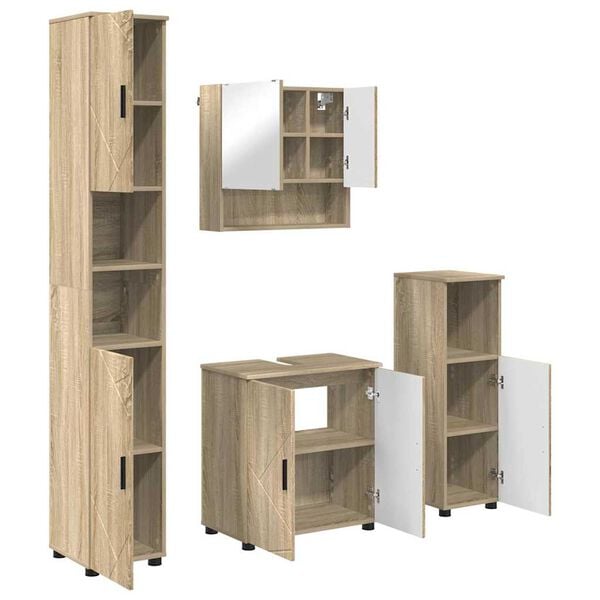 vidaXL Bathroom Furniture Set 4 pcs Sonoma Oak Engineered wood & Metal