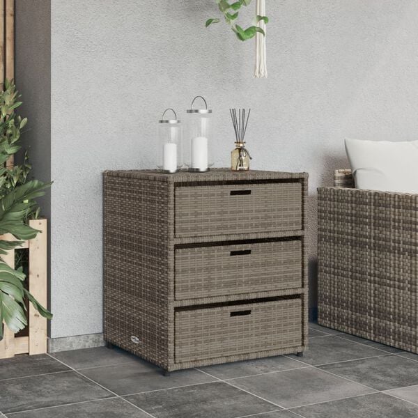 vidaXL Garden Storage Cabinet Grey PE rattan, Powder-coated steel