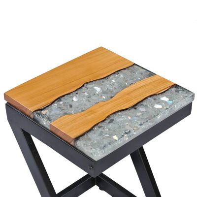 vidaXL Coffee Table 11.8"x11.8"x19.6" Solid Teak Wood and Polyresin
