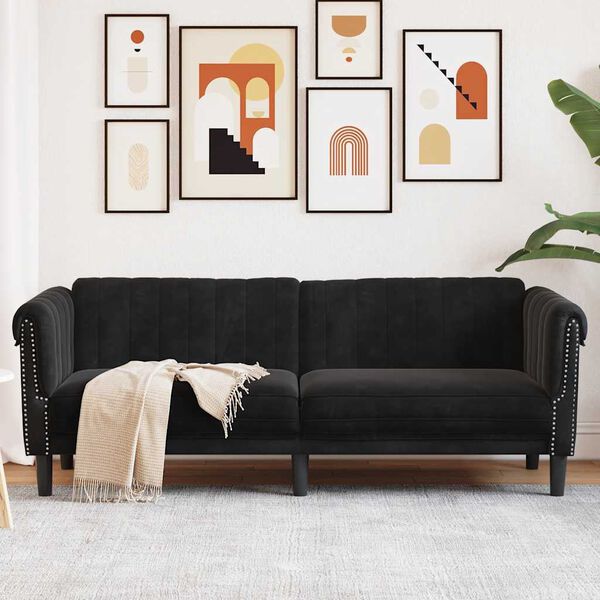 vidaXL Sofa Black Velvet 3-Seater Stylish Piece Sofa Rectangular
