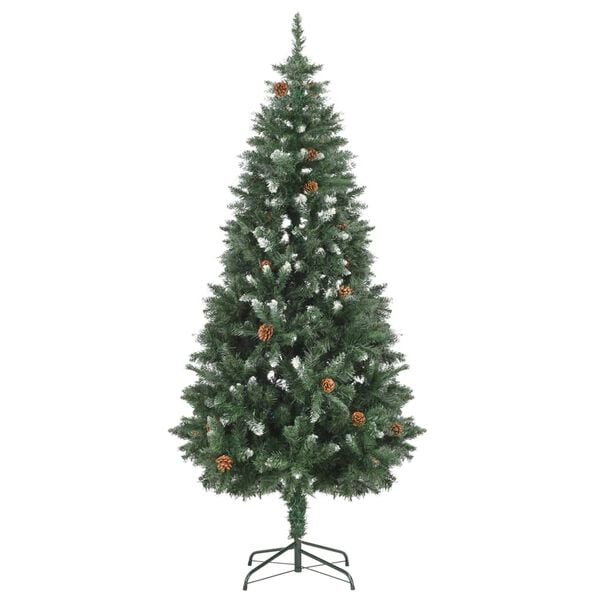vidaXL Christmas Tree Green and white PVC, iron 70.9 in tall