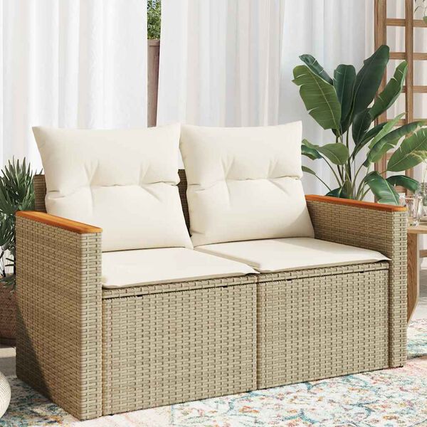 vidaXL Patio Sofa Beige PE rattan, Powder-coated steel, Solid acacia wood