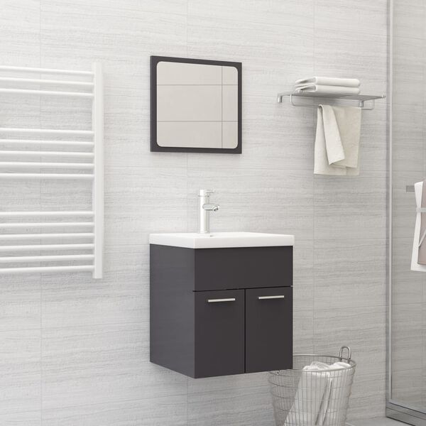vidaXL Bathroom Furniture Set High gloss grey, White