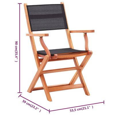 vidaXL Folding Patio Chairs 8 pcs Black Solid Eucalyptus Wood&Textilene
