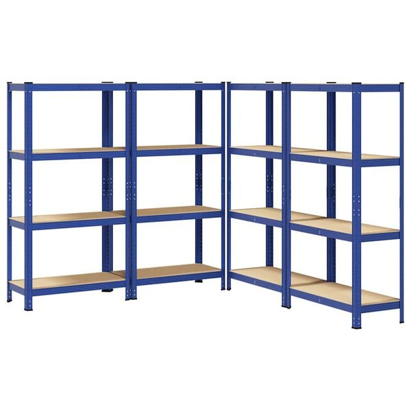 vidaXL 4-Layer Storage Shelves 4 pcs Blue Steel&Engineered Wood