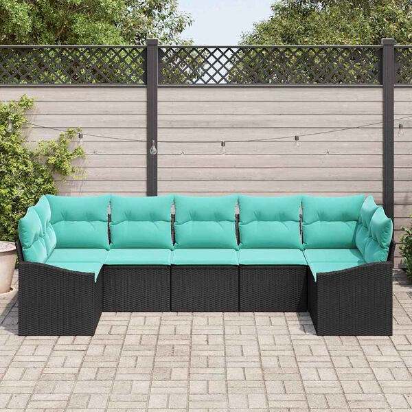 vidaXL Garden Sofa Set 7 pcs Black and Turquoise Poly Rattan