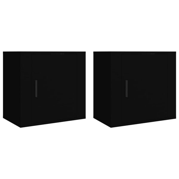 vidaXL Wall-mounted Bedside Cabinet Set of 2 Black Engineered wood