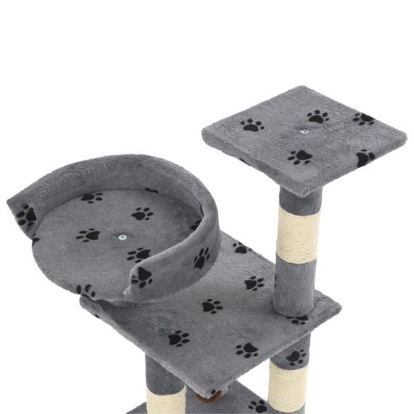 vidaXL Cat Tree Grey with paw prints Particle board, plush, sisal rope