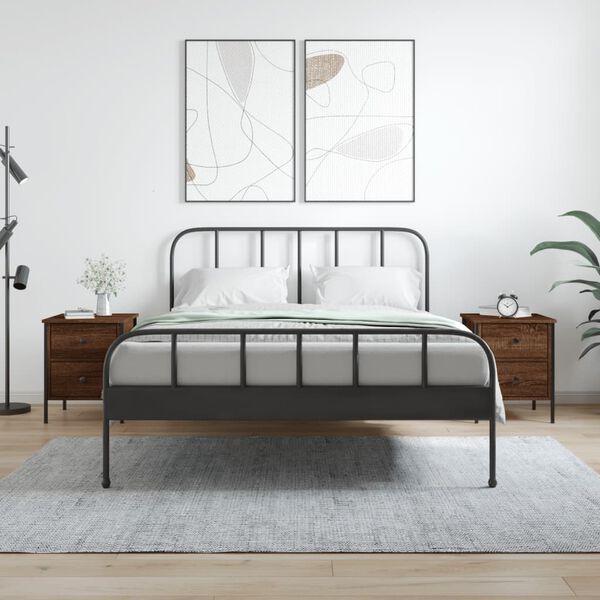 vidaXL Bedside Cabinet Set of 2 Brown Oak Engineered wood and iron