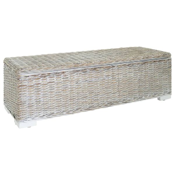 vidaXL Storage Box White 43.3 " Natural Kubu Rattan & Solid Wood Mahogany