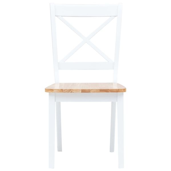 vidaXL Dining Chair Set of 6 White and natural Solid rubber wood