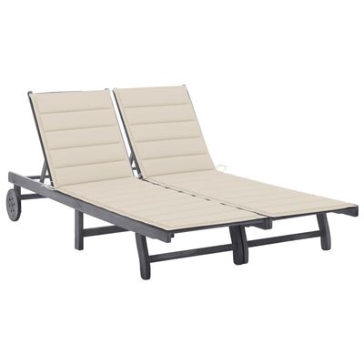 vidaXL 2-Person Patio Sun Lounger with Cushion Gray Solid Wood Acacia