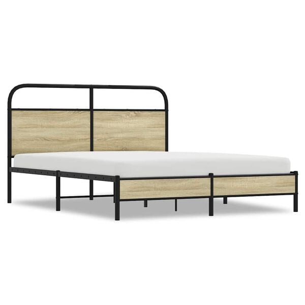 vidaXL Bed Frame Sonoma Oak Engineered Wood, Steel Double Bed Frame