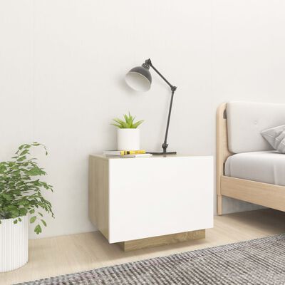 vidaXL Bedside Cabinet White and Sonoma Oak 39.4"x13.8"x15.7" Engineered Wood