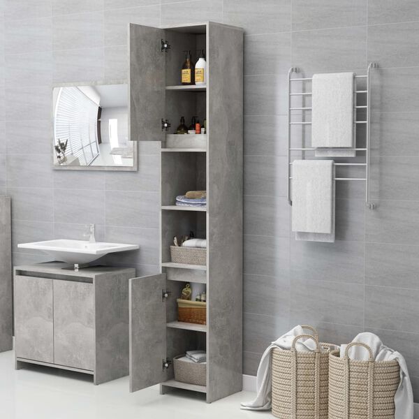vidaXL Bathroom Cabinet Concrete grey Engineered Wood Tall and narrow