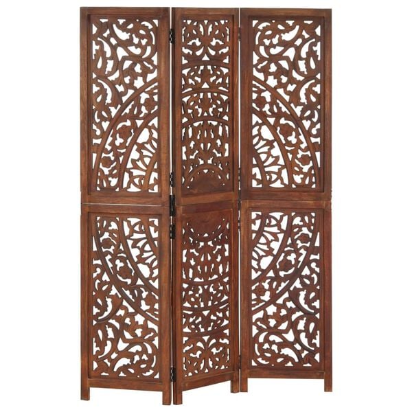 vidaXL Hand carved 3-Panel Room Divider Brown 47.2"x65" Solid Mango Wood