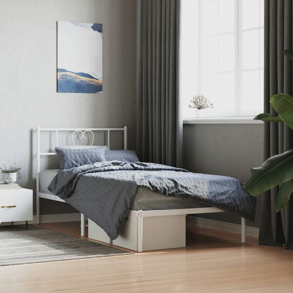 vidaXL Bed Frame White Powder-Coated Steel 35.4x74.8 in Bed Frame