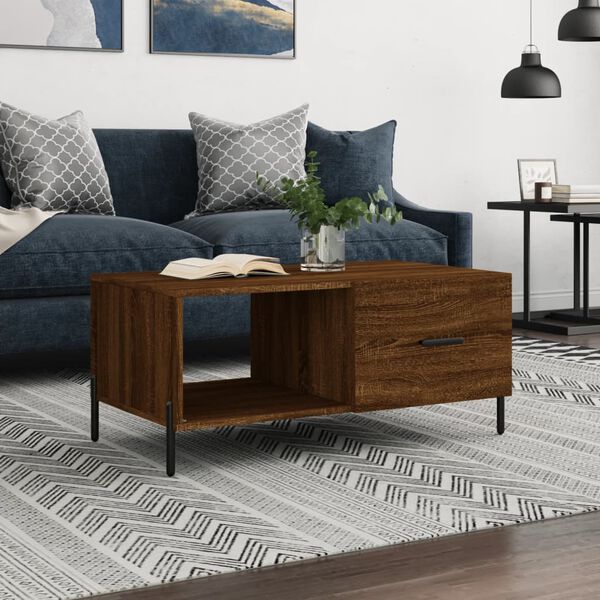 vidaXL Coffee Table Brown Oak Engineered Wood, Iron Medium Coffee Table