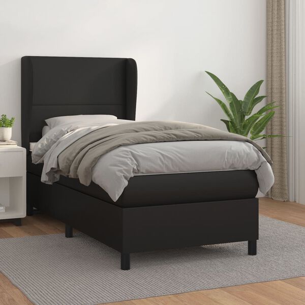 vidaXL Box Spring Bed with Mattress Black 39.4"x74.8" Twin Faux Leather