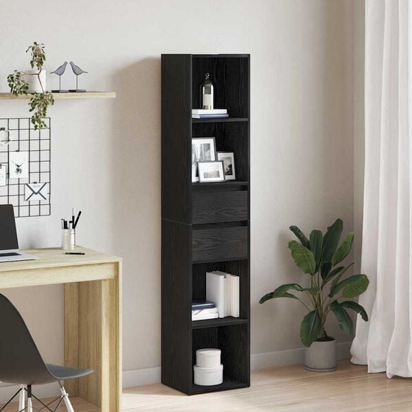 vidaXL Book Cabinet Black Oak 14.17 x 11.81 x 67.32 in Engineered Wood