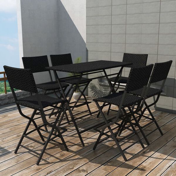 vidaXL Patio Furniture Black PE rattan, powder-coated steel 7 Piece