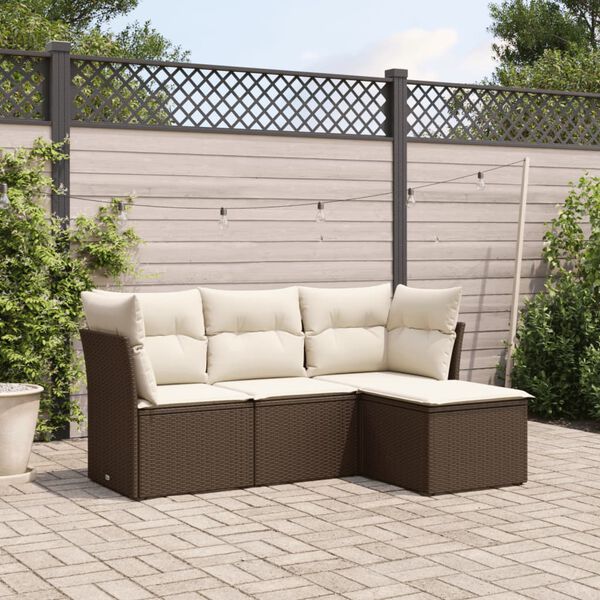 vidaXL Garden Sofa Set Brown PE rattan Large Adjustable Feet