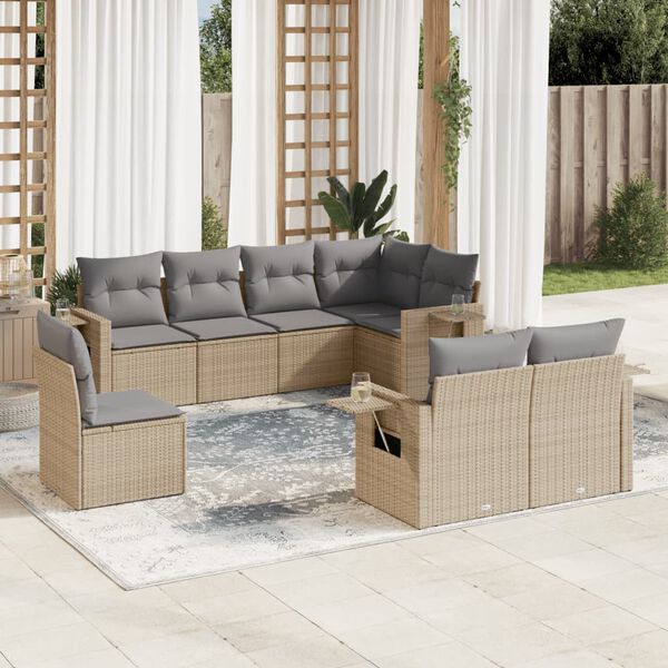 vidaXL Garden Sofa Set Beige PE rattan Standard Foldable