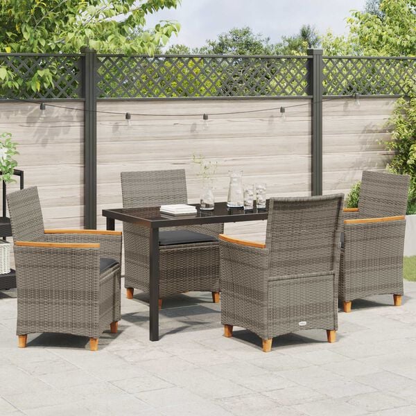 vidaXL Garden Dining Set 5 pcs Grey Poly Rattan