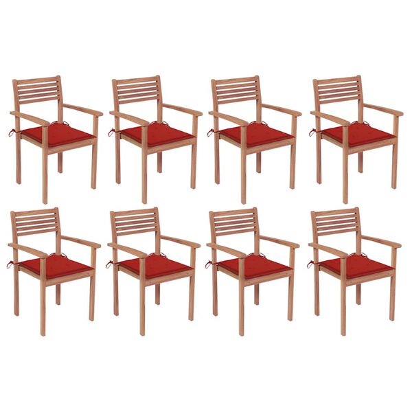 vidaXL Patio Chair Set of 8 Warm teak Solid teak wood, 100% polyester