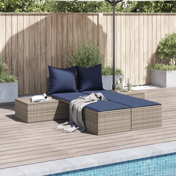 vidaXL Double Sun Lounger Grey, Navy Blue