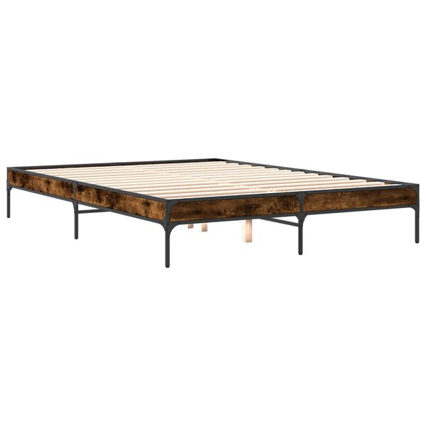vidaXL Bed Frame Smoked Oak Engineered wood and metal 55.1x78.7 in