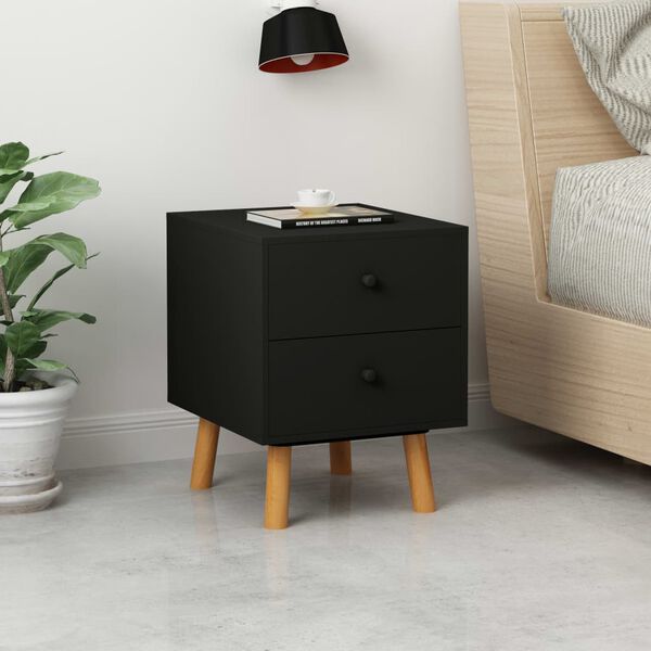 vidaXL Bedside Cabinet Set of 2 Black MDF and solid pine Bedside Cabinet