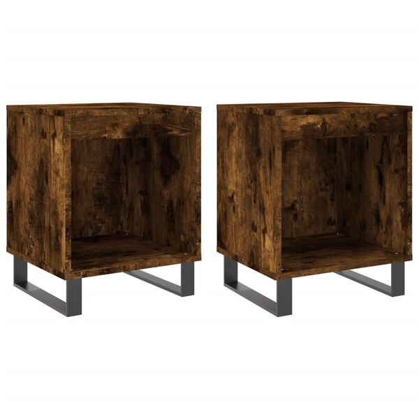 vidaXL Bedside Cabinet Set of 2 Smoked oak Engineered wood, metal Medium