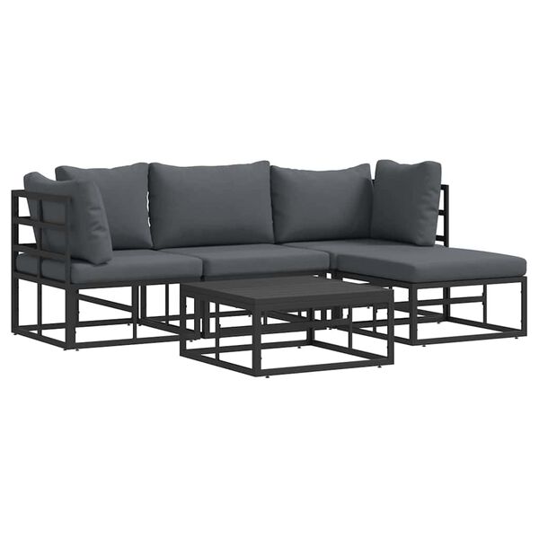 vidaXL Garden Sofa Set with Cushion 5 pcs Black Aluminium