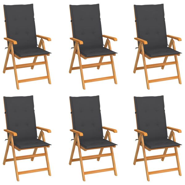 vidaXL Garden Chair Set of 6 Anthracite Solid Teak Wood