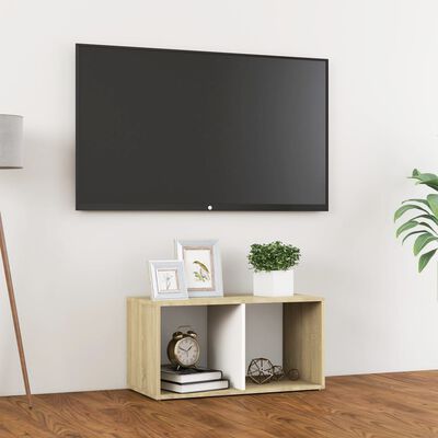 vidaXL TV Cabinet White and Sonoma Oak 28.3"x13.8"x14.4" Engineered Wood