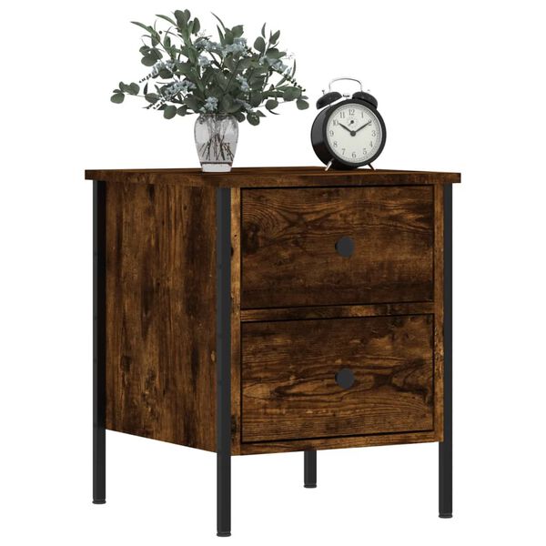 vidaXL Bedside Cabinet Smoked oak Engineered wood, iron Medium