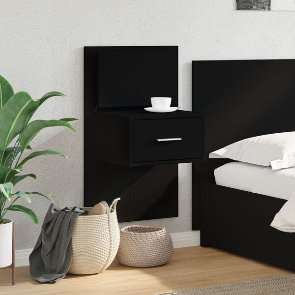 vidaXL Wall-mounted Bedside Cabinet Black Engineered wood