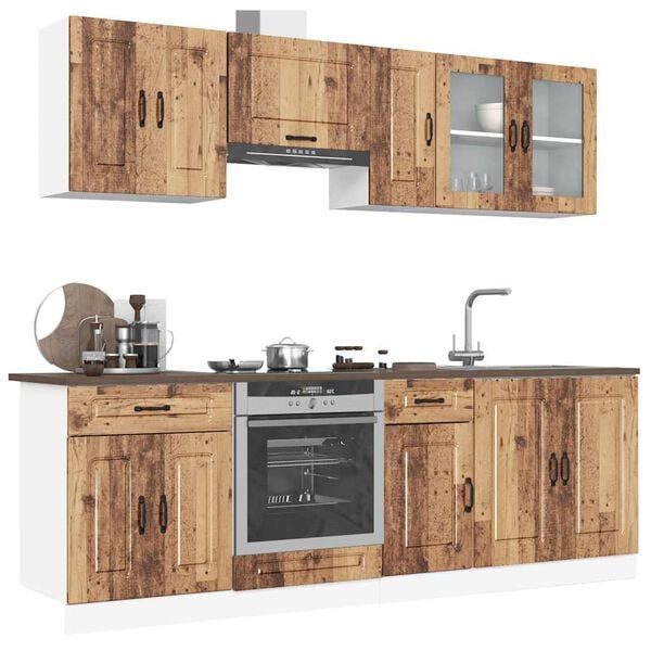 vidaXL Kitchen Cabinet Set Old Wood Engineered Wood and Glass Large