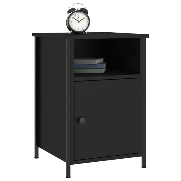 vidaXL Bedside Cabinet Black Engineered wood, Iron Medium
