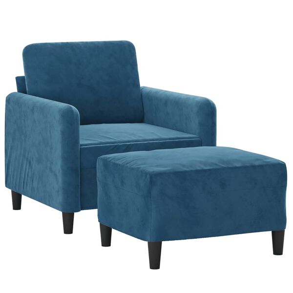 vidaXL Sofa Chair with Footstool Blue 23.6" Velvet